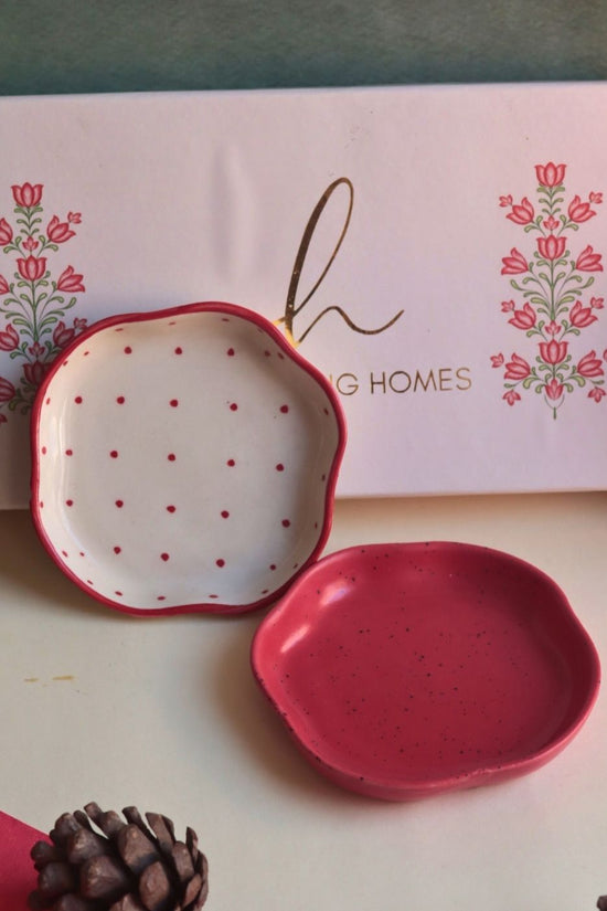 Red Polka & Red Handmade Dessert plate in a Gift Box handmade in india