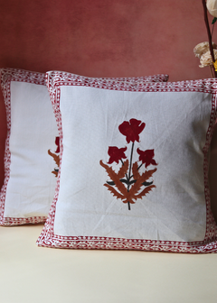 Maroon floral block printed cushion covers 