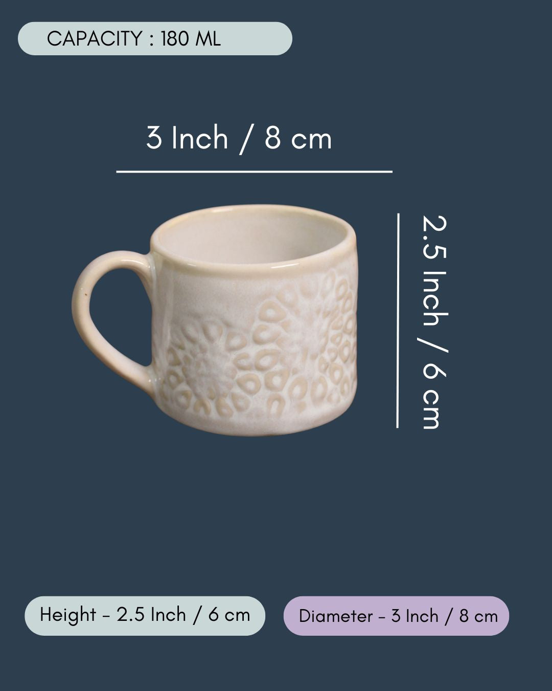 White Floral Engraved Coffee Mug