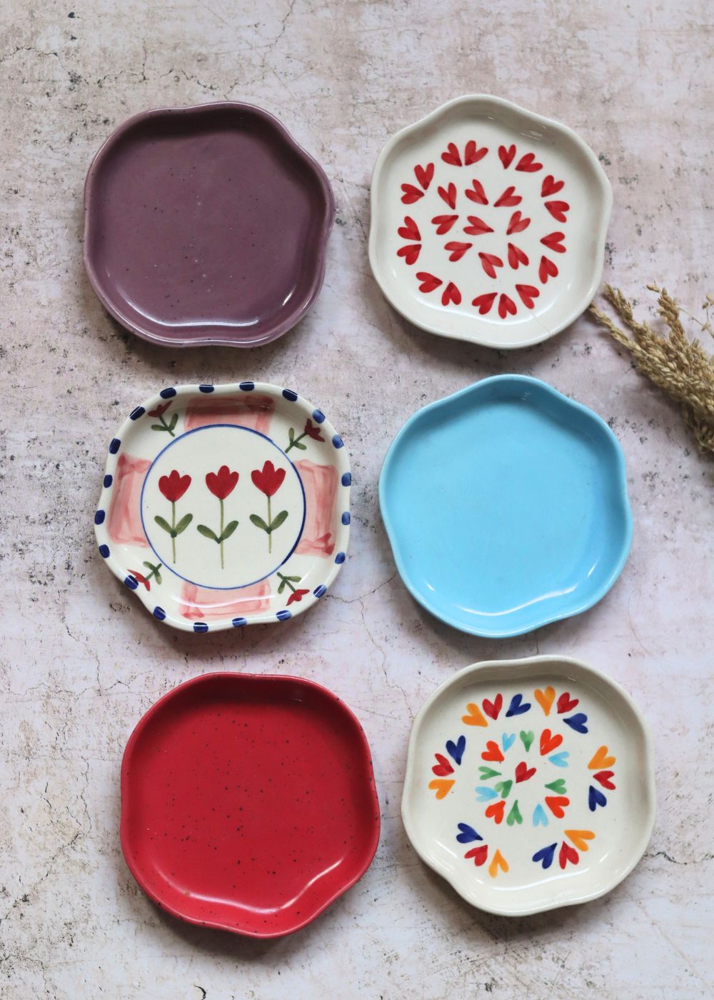 Set of 6 (colorful) handmade dessert plates (For the price of 5)