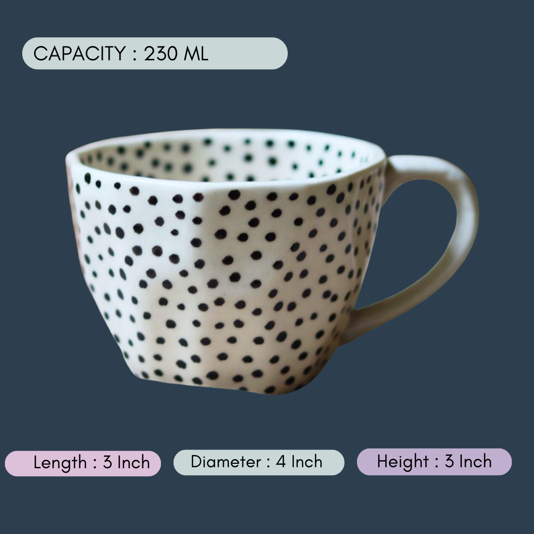 handmade black polka mug with measurement