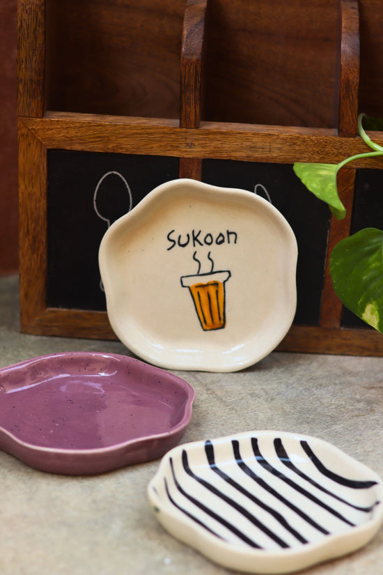 Zebra, Sukoon & Lavender Handmade Dessert Plate - Set of 3