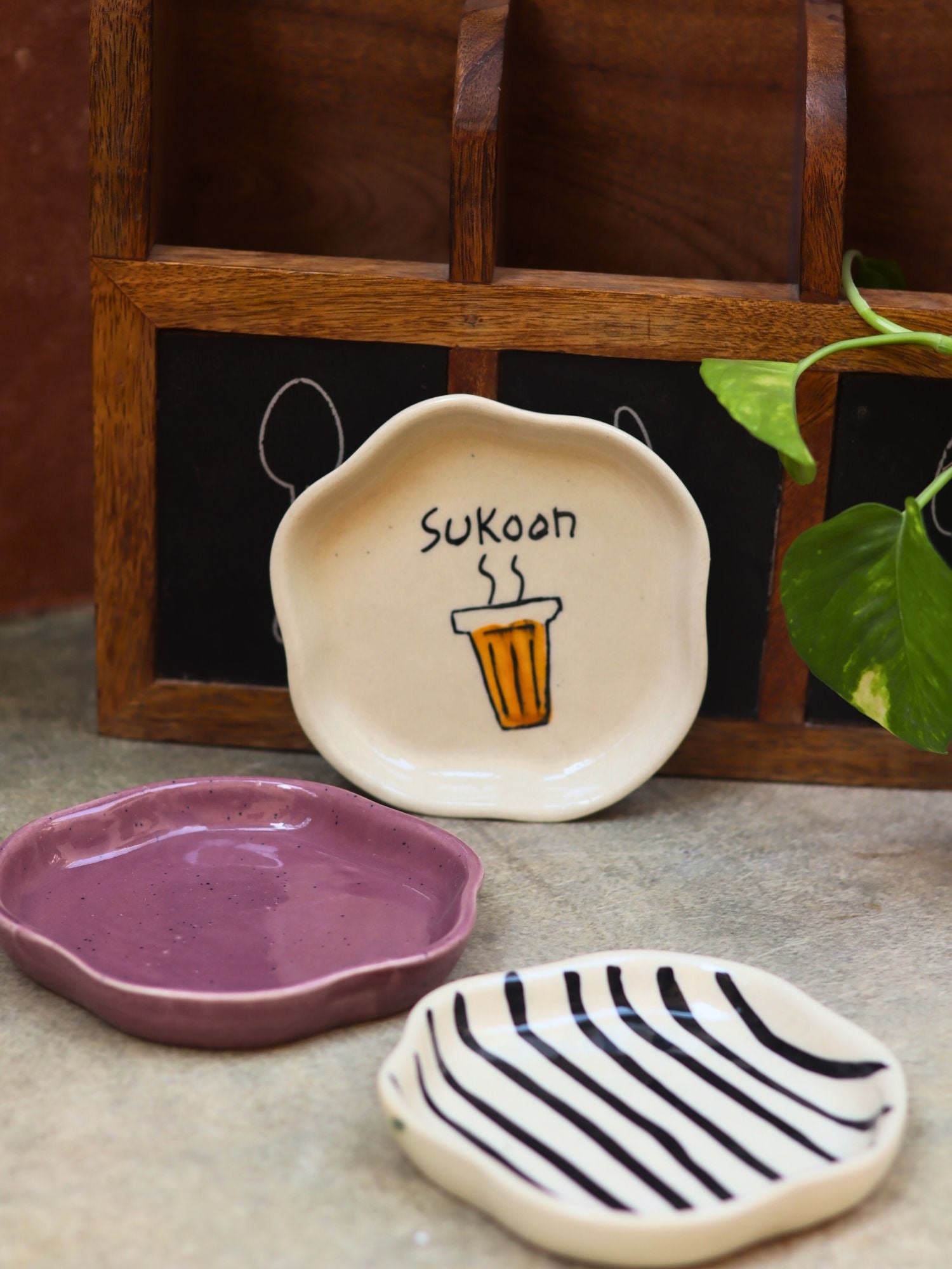 Zebra, Sukoon & Lavender Handmade Dessert Plate - Set of 3