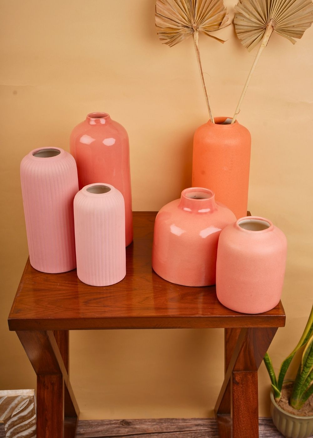 set of 6 pink vases handmade in india