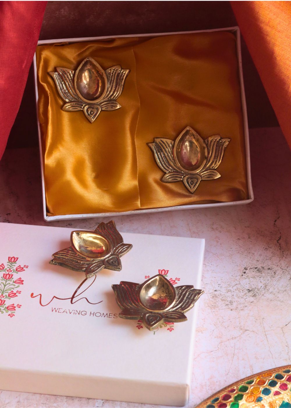 Brass Lotus Diya  in a Gift Box handmade in india