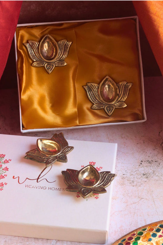 Brass Lotus Diya  in a Gift Box handmade in india