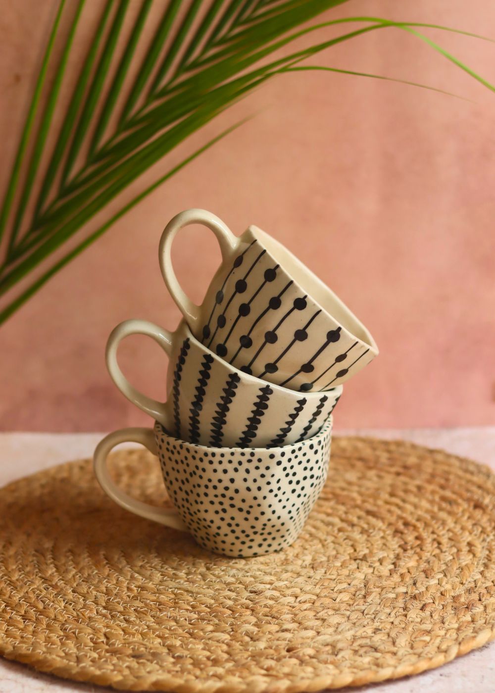 handmade Black Patterned Mugs - Set of three