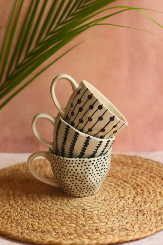 handmade Black Patterned Mugs - Set of three
