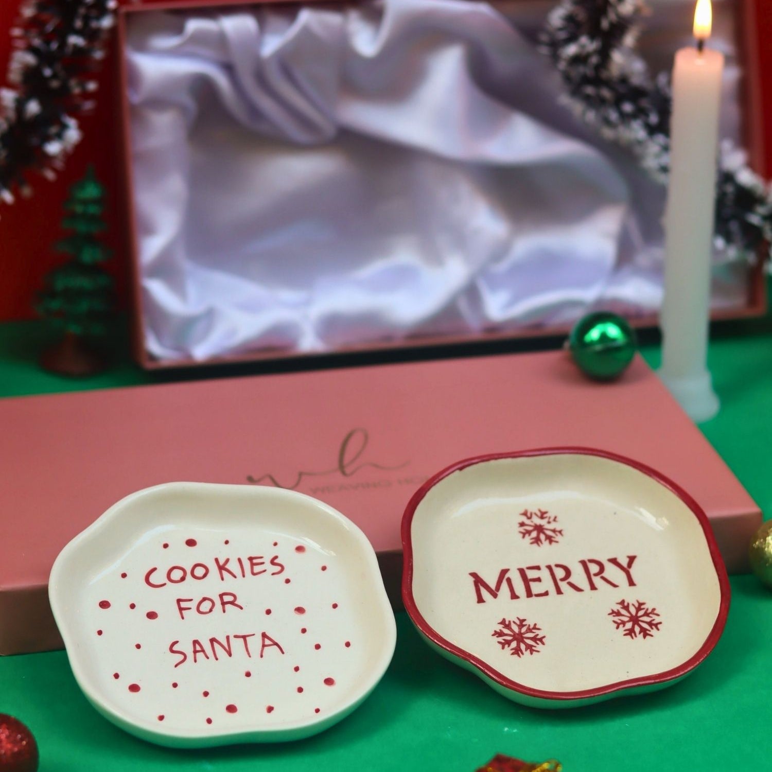 Lead free Cookies for Santa & Merry Handmade Dessert plate in a Gift Box