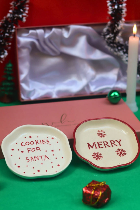 Lead free Cookies for Santa & Merry Handmade Dessert plate in a Gift Box