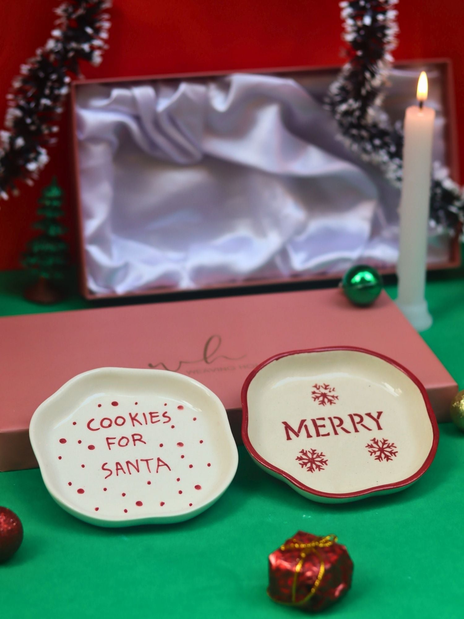 Lead free Cookies for Santa & Merry Handmade Dessert plate in a Gift Box