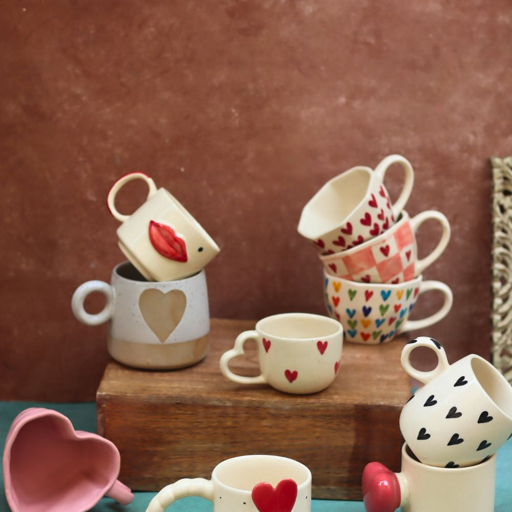 Set of 10 Sweet Heart Mugs Combo (for the price of 7) handmade in India