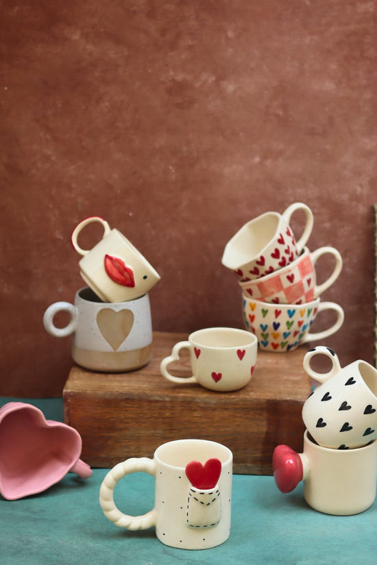 Set of 10 Sweet Heart Mugs Combo (for the price of 7) handmade in India