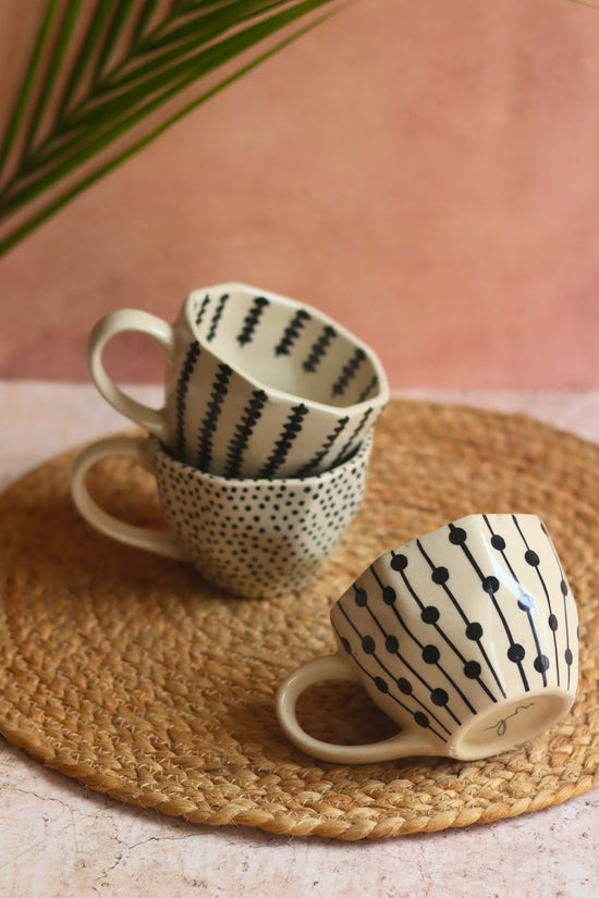 Black Patterned Mugs - Set of three made by ceramic