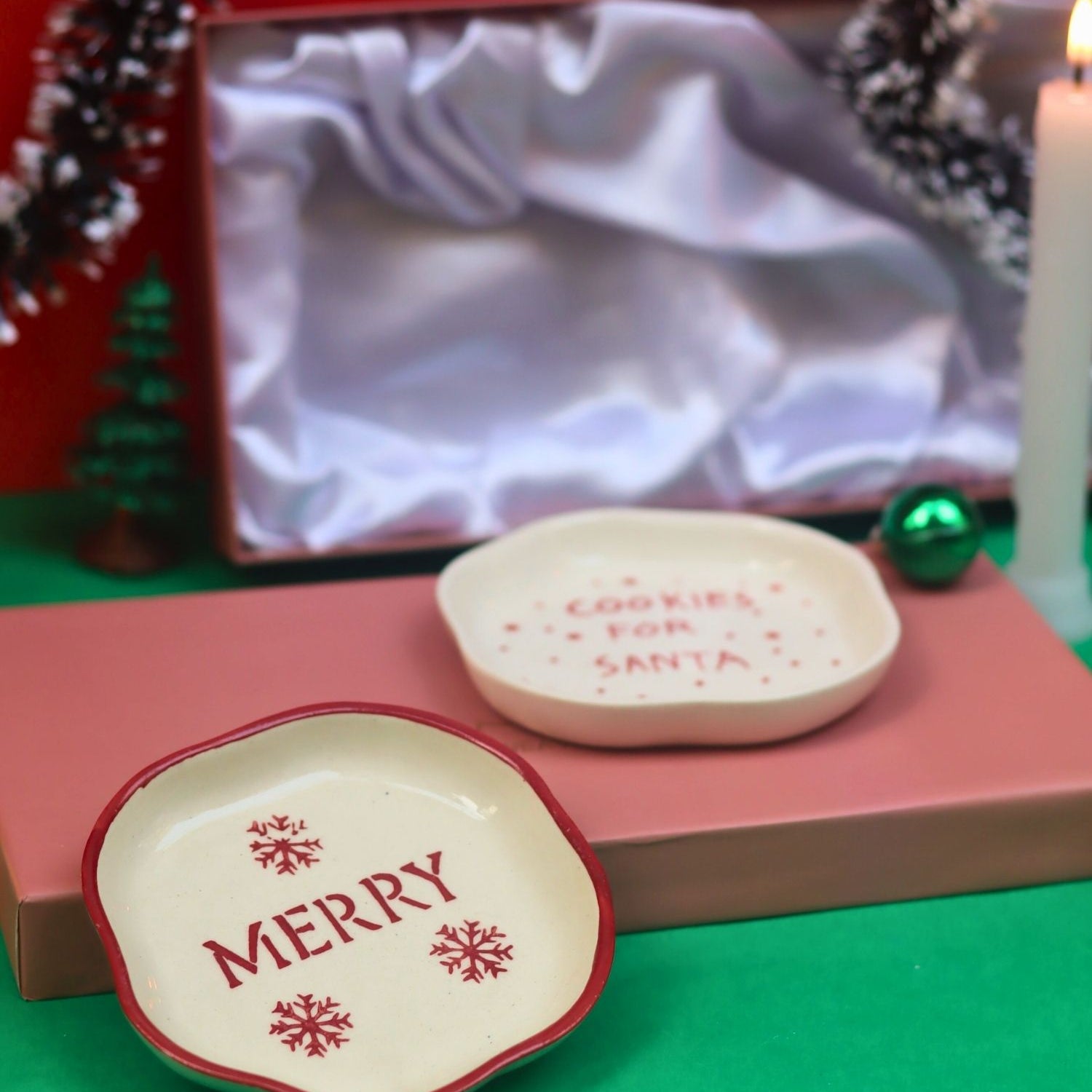 Cookies for Santa & Merry Handmade Dessert plate in a Gift Box made by ceramic