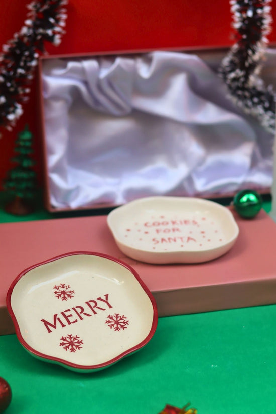 Cookies for Santa & Merry Handmade Dessert plate in a Gift Box made by ceramic