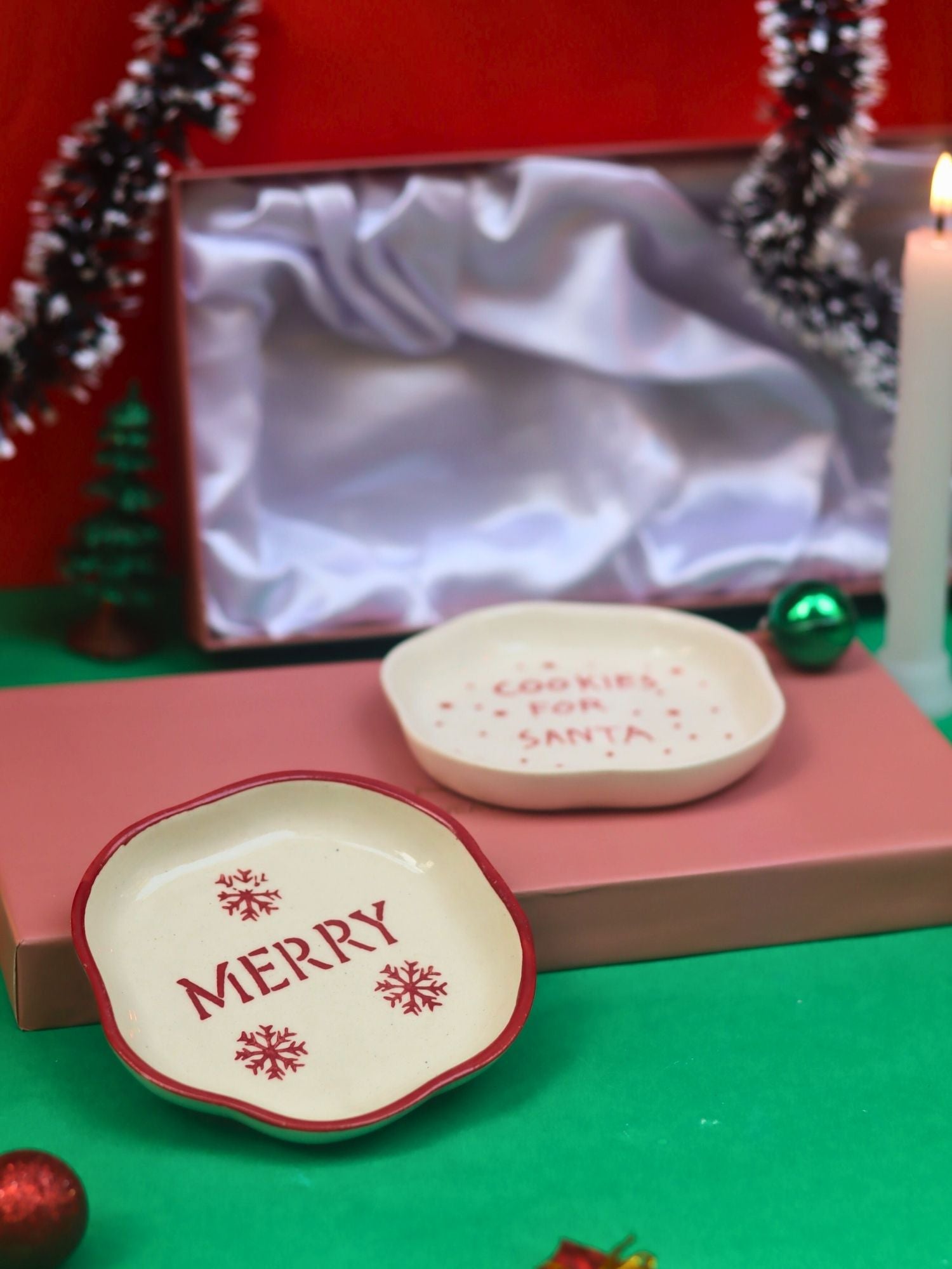 Cookies for Santa & Merry Handmade Dessert plate in a Gift Box made by ceramic
