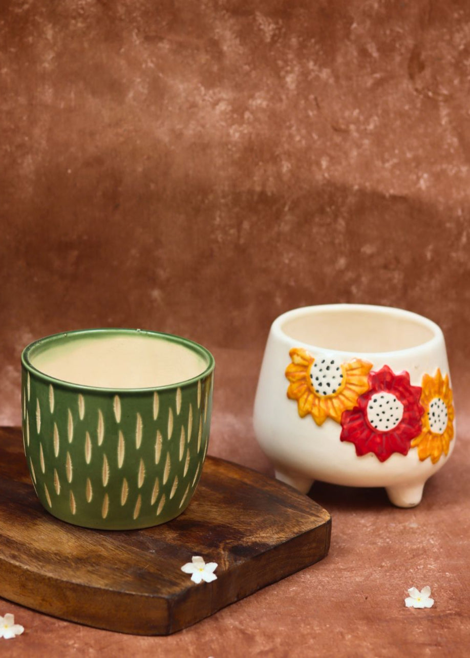 Floral Bliss & Etching Green planter with premium quality material