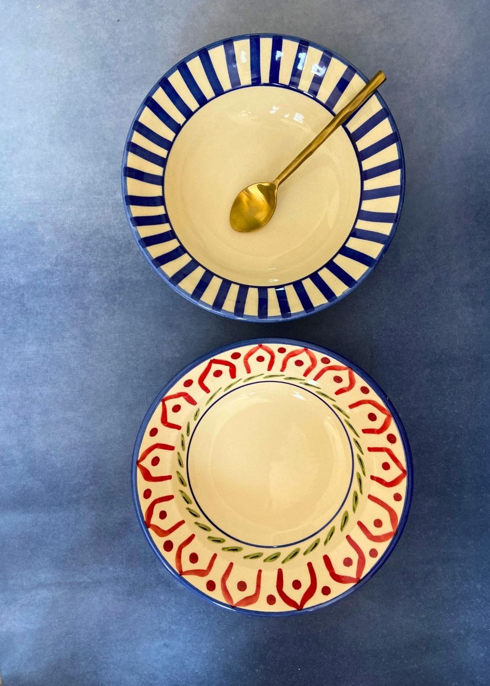 indie & blue striped pasta plate set of two combo