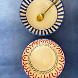 indie & blue striped pasta plate set of two combo