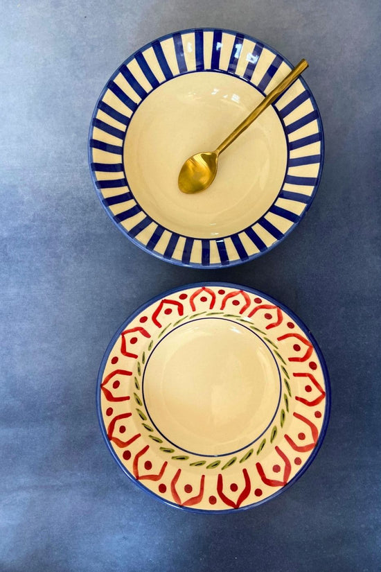 indie & blue striped pasta plate set of two combo