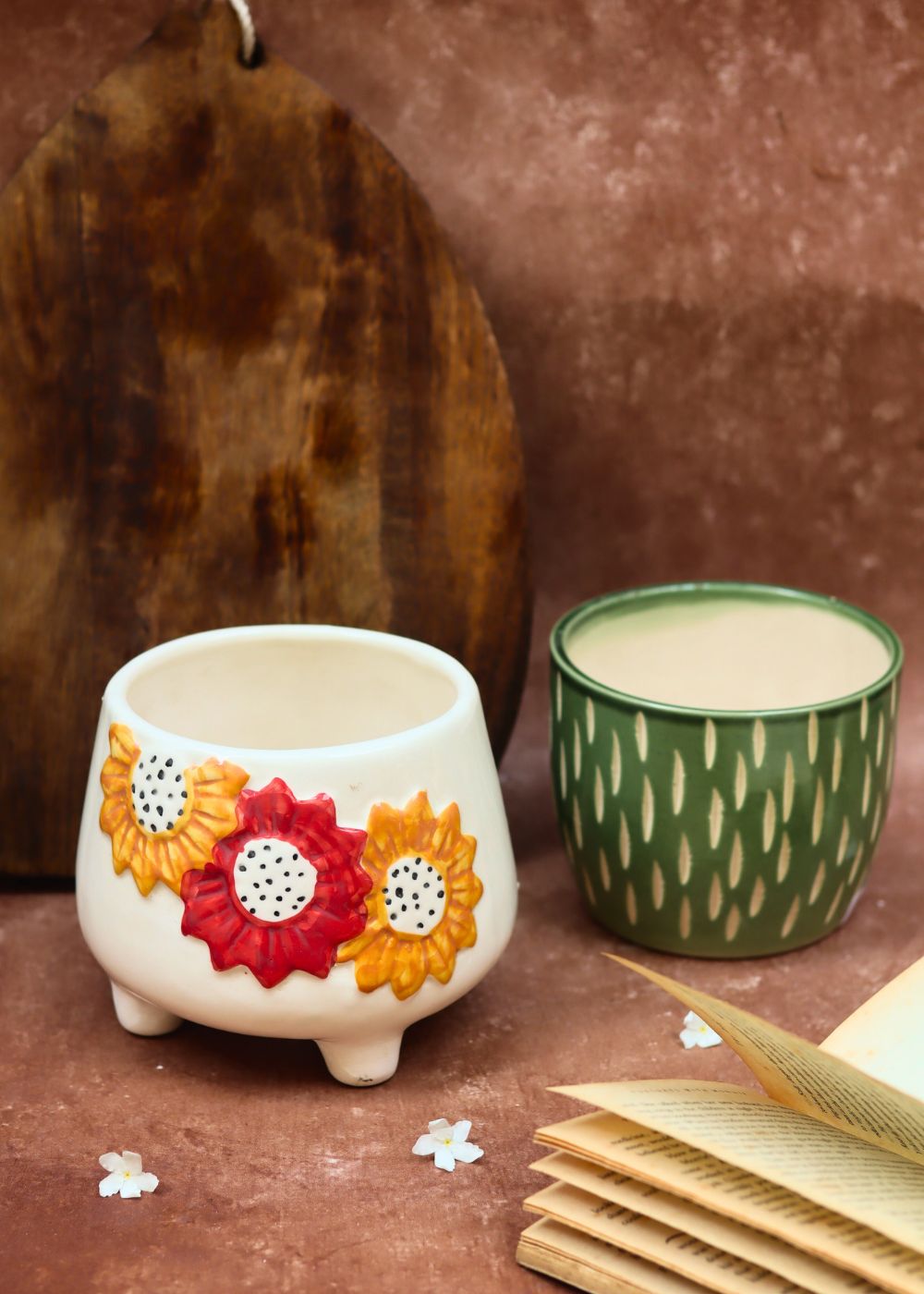 Floral Bliss & Etching Green planter handmade in india