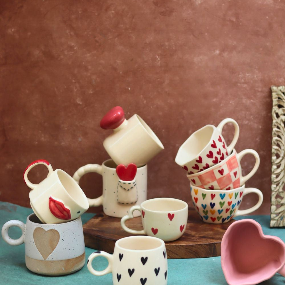 Set of 10 Sweet Heart Mugs Combo (for the price of 7) made by ceramic