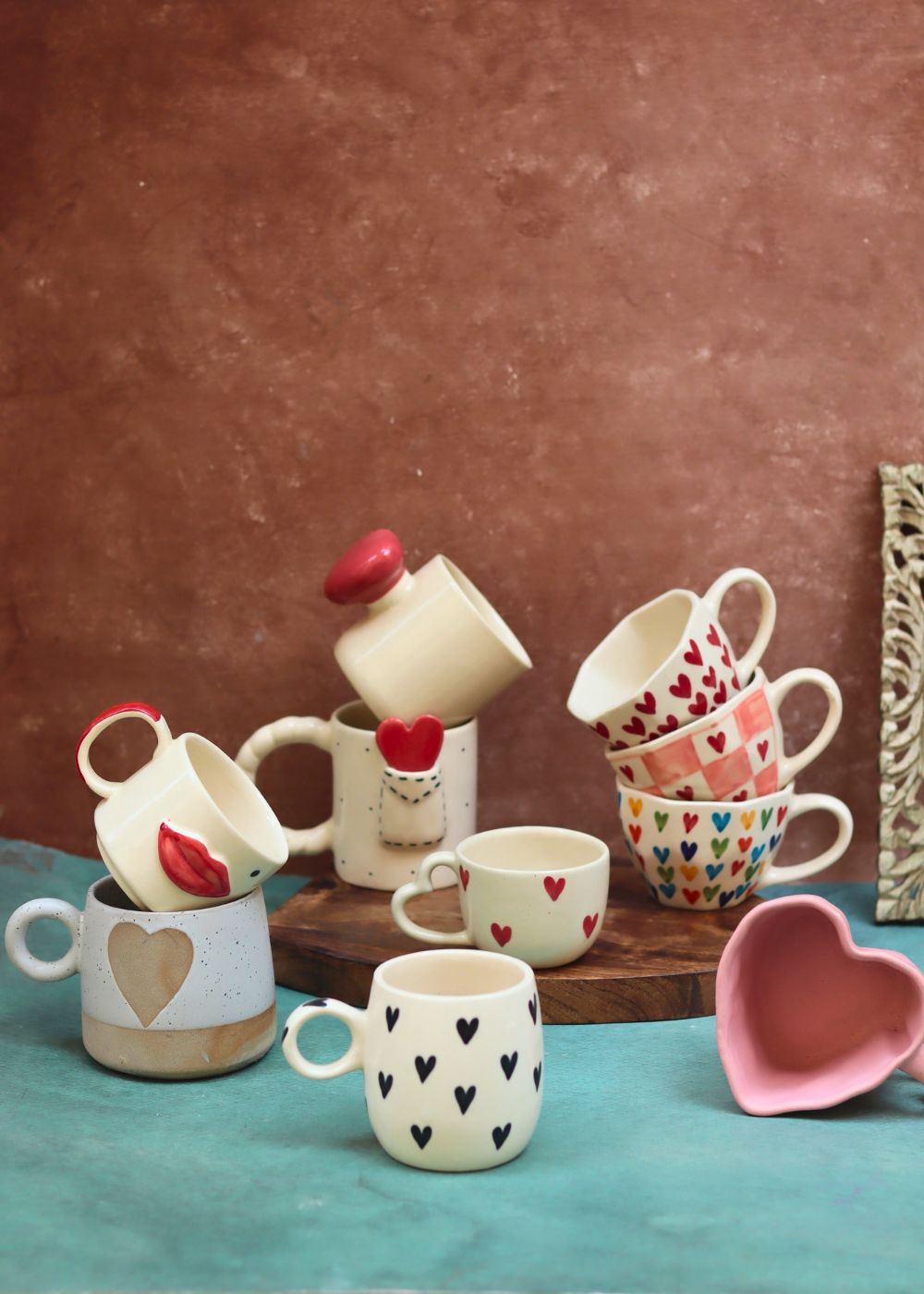 Set of 10 Sweet Heart Mugs Combo (for the price of 7) made by ceramic
