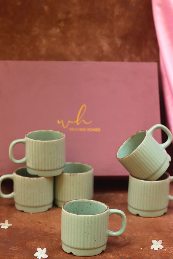 Set of 6 - Mint Bliss Tea Cups in a gift box handmade in India
