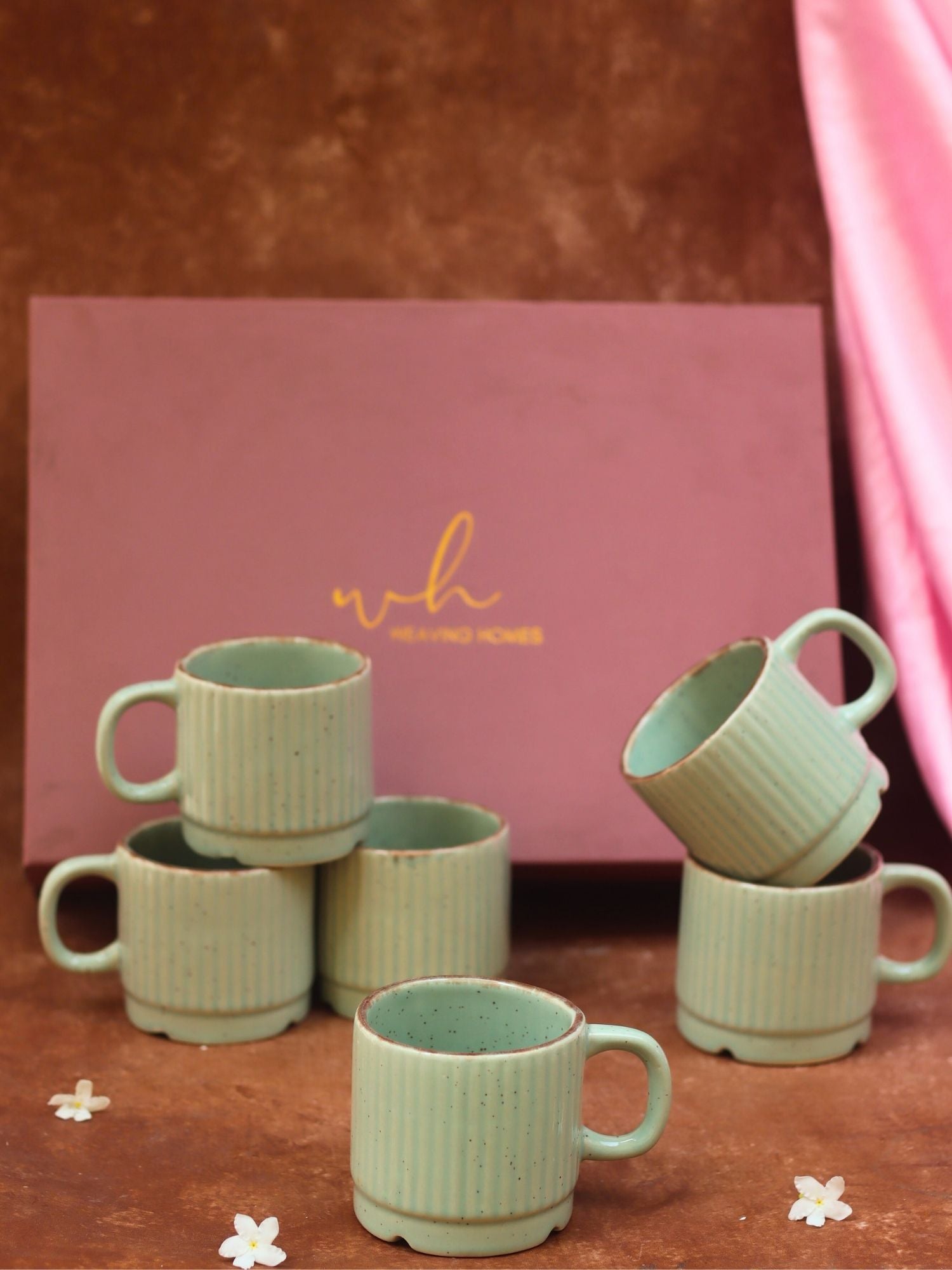 Set of 6 - Mint Bliss Tea Cups in a gift box handmade in India