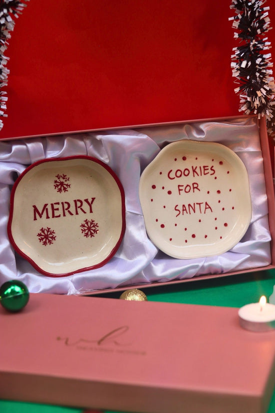 Cookies for Santa & Merry Handmade Dessert plate in a Gift Box