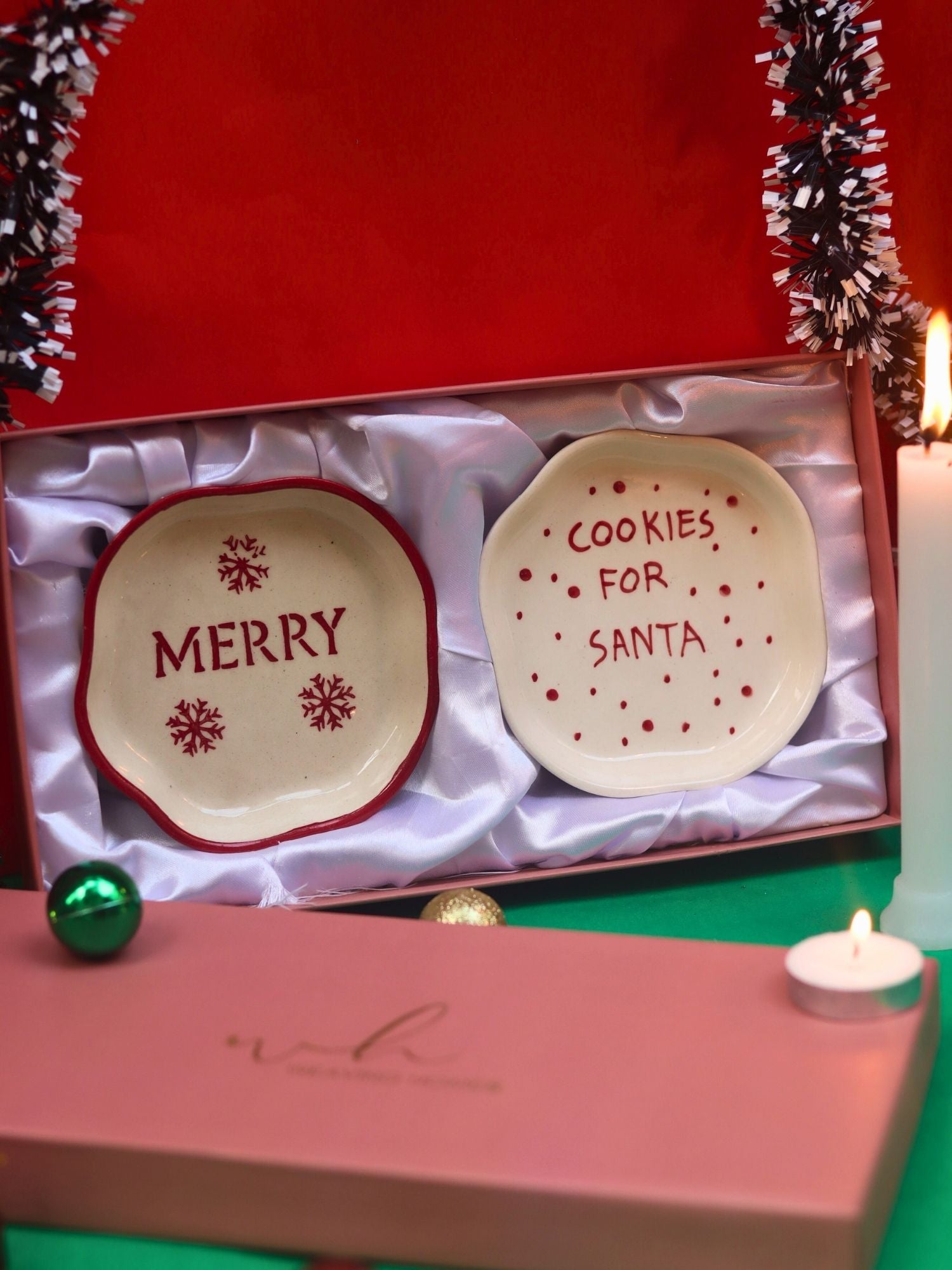 Cookies for Santa & Merry Handmade Dessert plate in a Gift Box