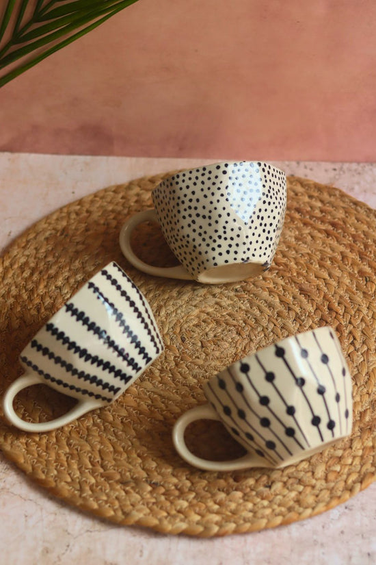 Black Patterned Mugs - Set of three with premium quality material