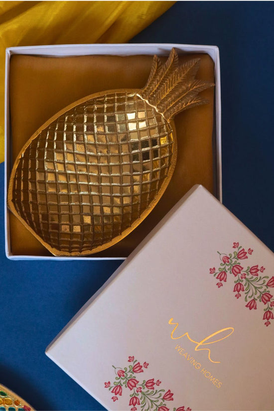 Pineapple Pristine Platter - Gold in a Gift Box handmade in india