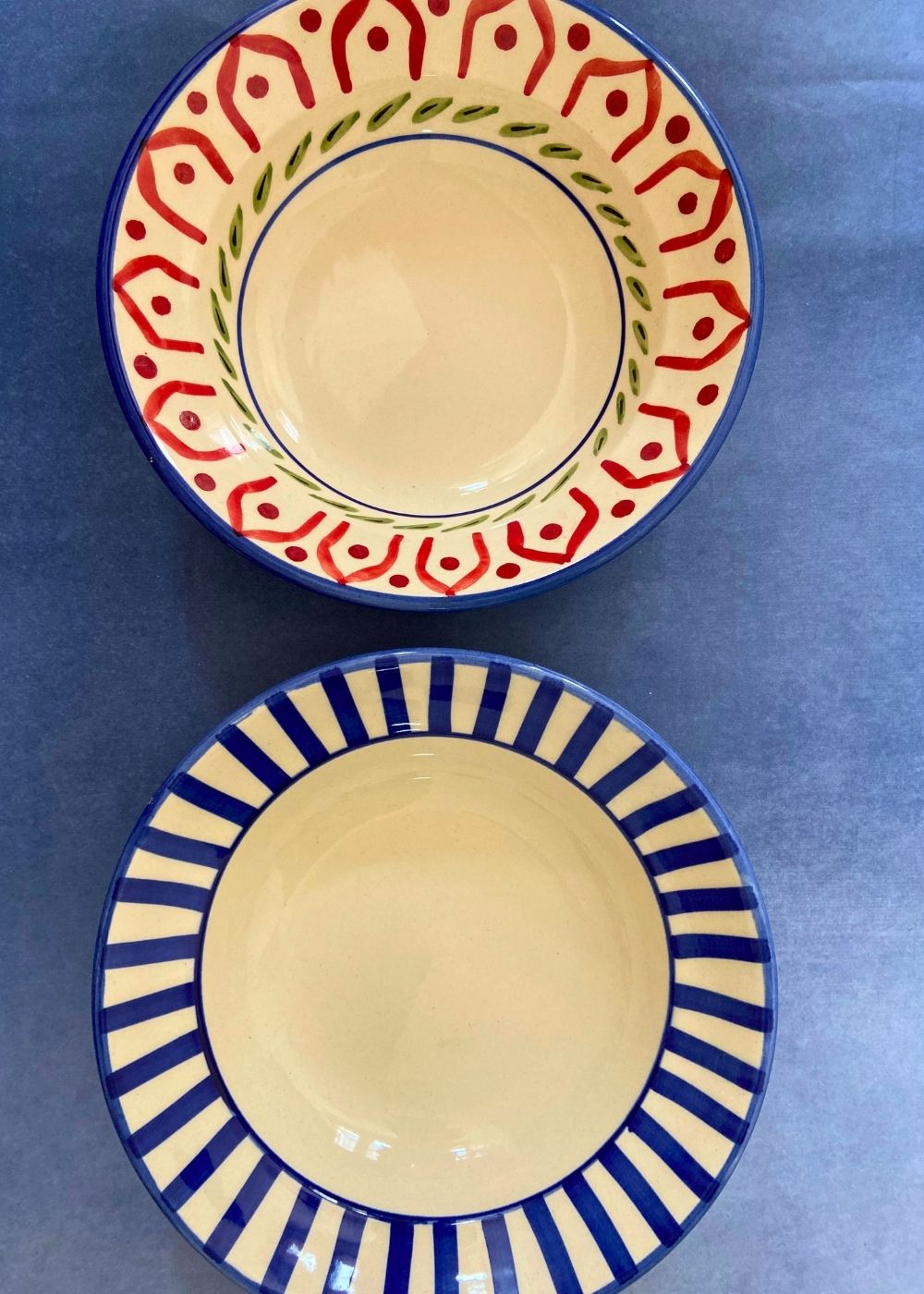 indie & blue striped pasta plate handmade in india 