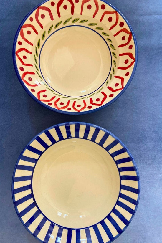 indie & blue striped pasta plate handmade in india 