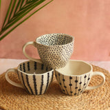 Black Patterned Mugs - Set of three handmade in india