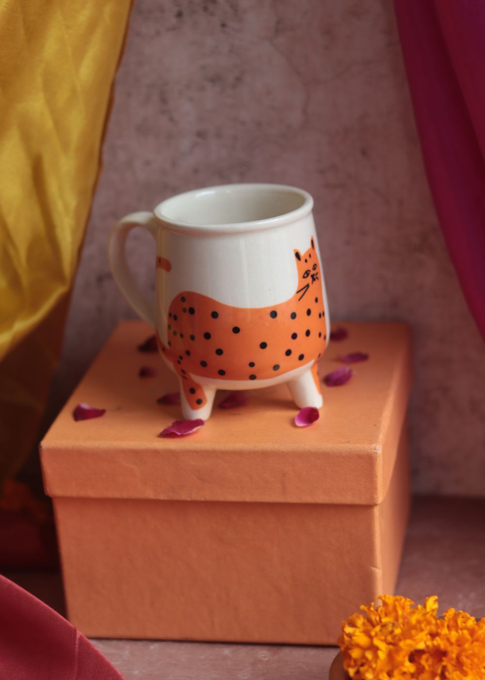 Cat Mug - Orange Diwali Gift Box made by ceramic