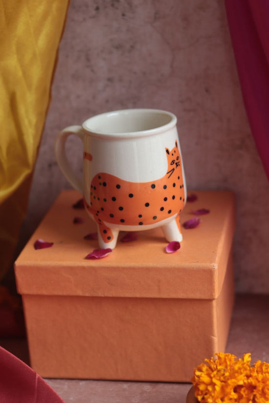 Cat Mug - Orange Diwali Gift Box made by ceramic