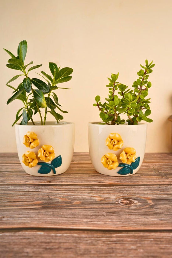 yellow rose planter handmade in india 