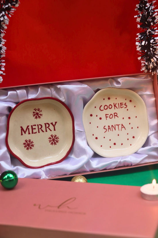 Cookies for Santa & Merry Handmade Dessert plate in a Gift Box with premium quality material