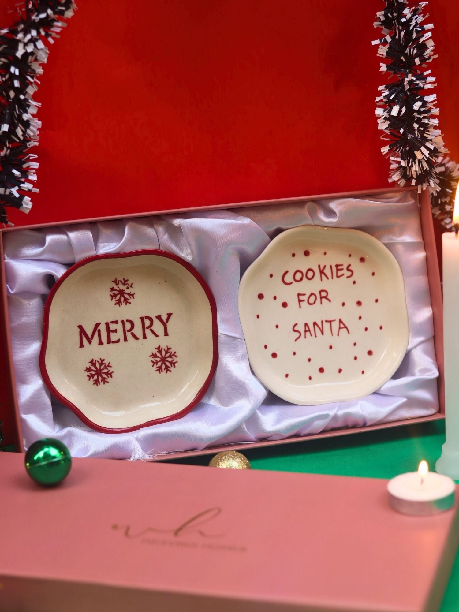 Cookies for Santa & Merry Handmade Dessert plate in a Gift Box with premium quality material