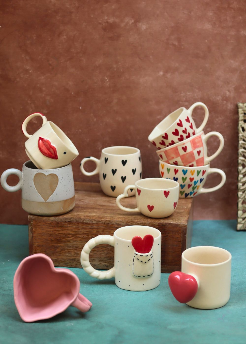 handmade Set of 10 Sweet Heart Mugs Combo (for the price of 7)