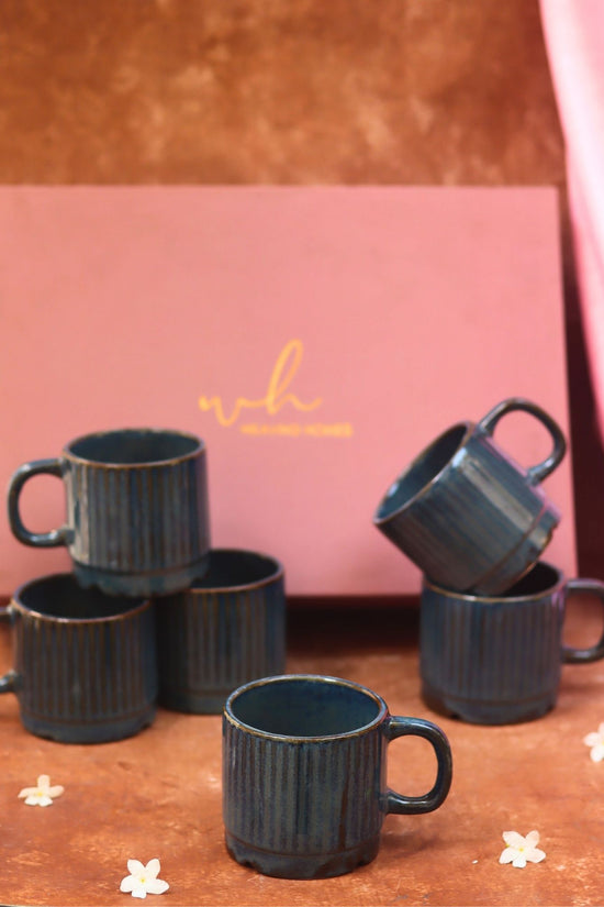 Handmade Set of 6 - Deep Sea Blue Tea Cups in a gift box