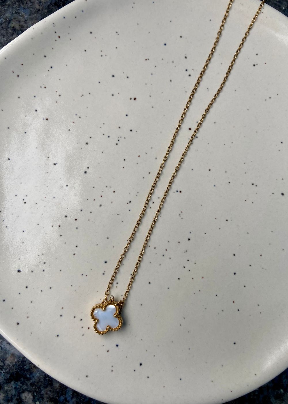 Anti tarnish White clover necklace