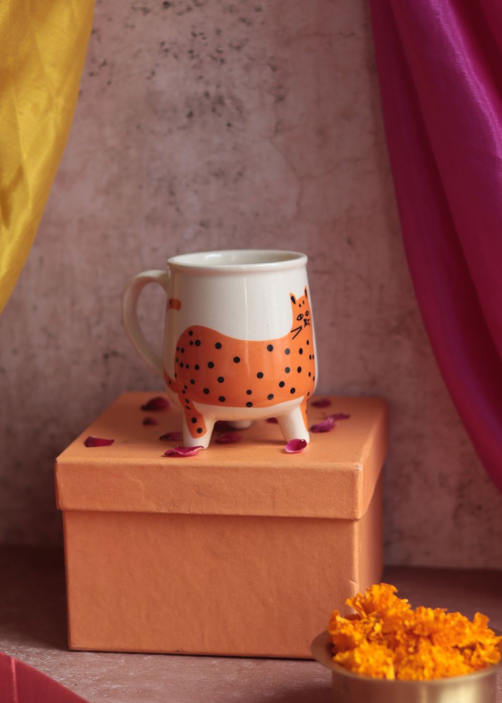 Cat Mug - Orange Diwali Gift Box premium quality gift hamper