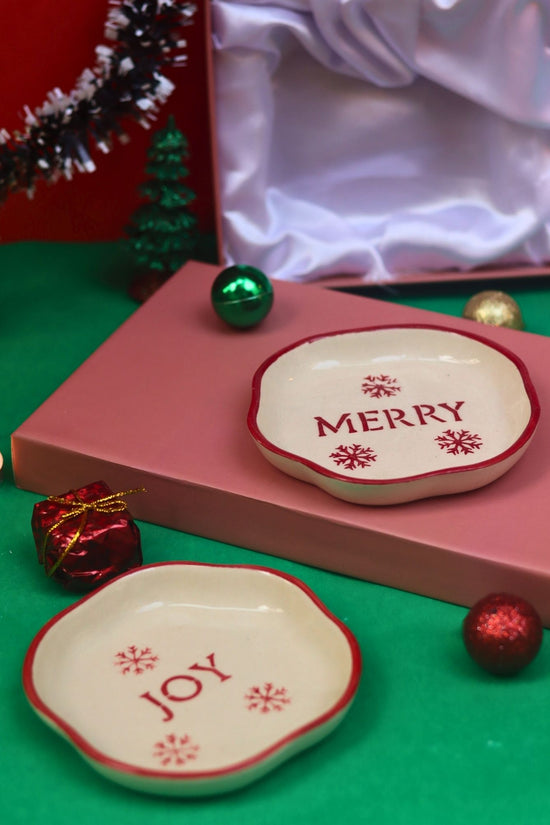 handmade lead free Joy  & Merry Handmade Dessert plate in a Gift Box