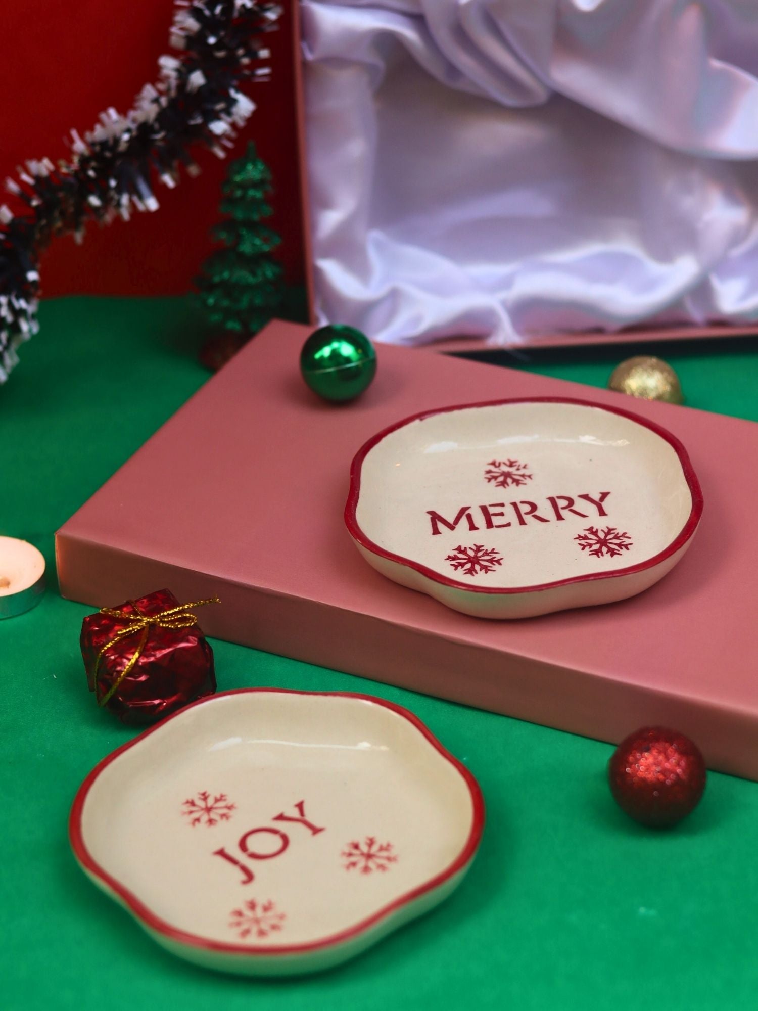 handmade lead free Joy  & Merry Handmade Dessert plate in a Gift Box