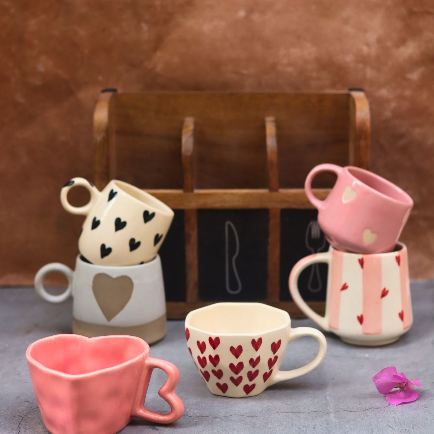 handmade Set of 6 Love Brew Mugs (for the price of 5)