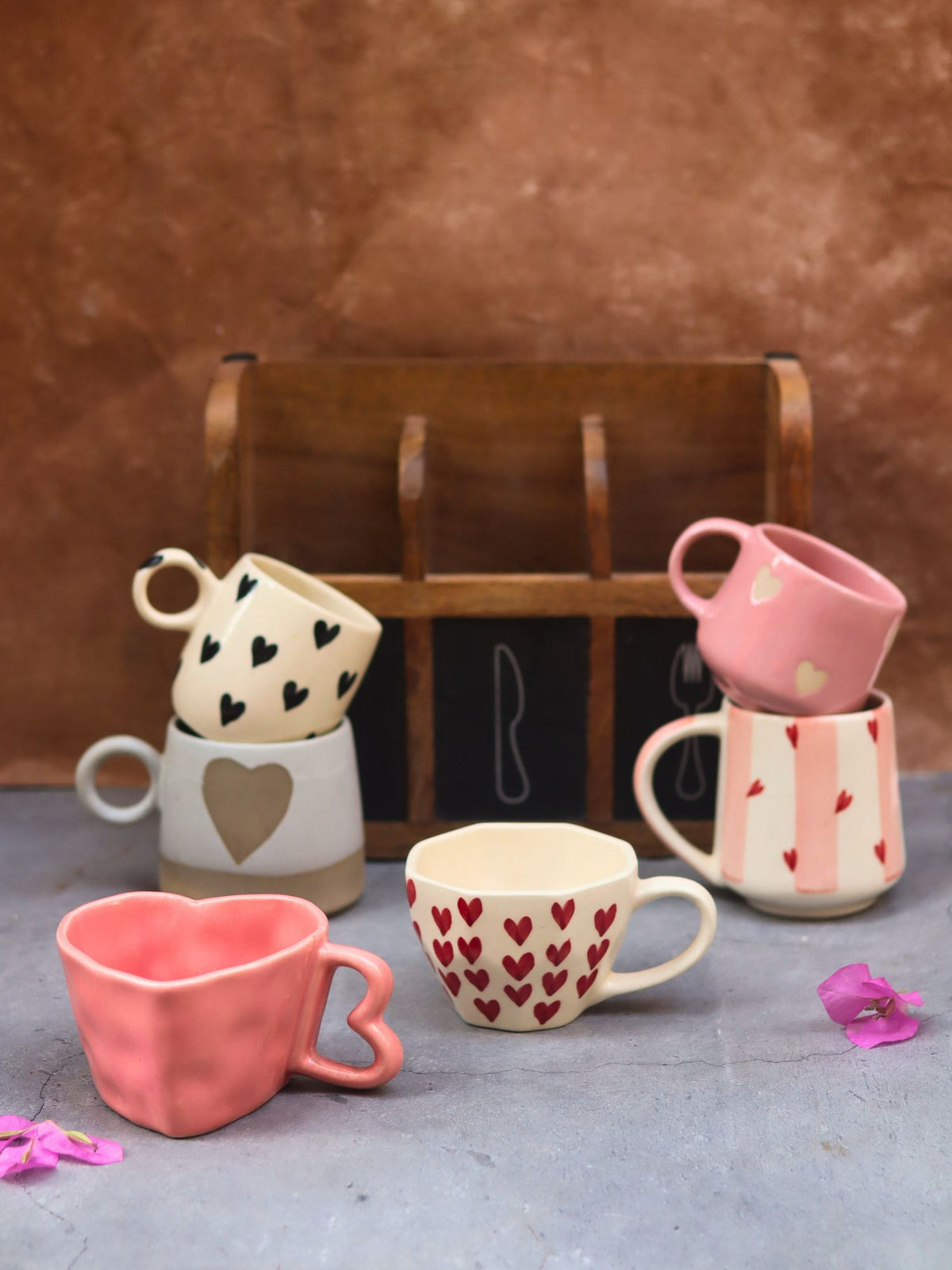 handmade Set of 6 Love Brew Mugs (for the price of 5)